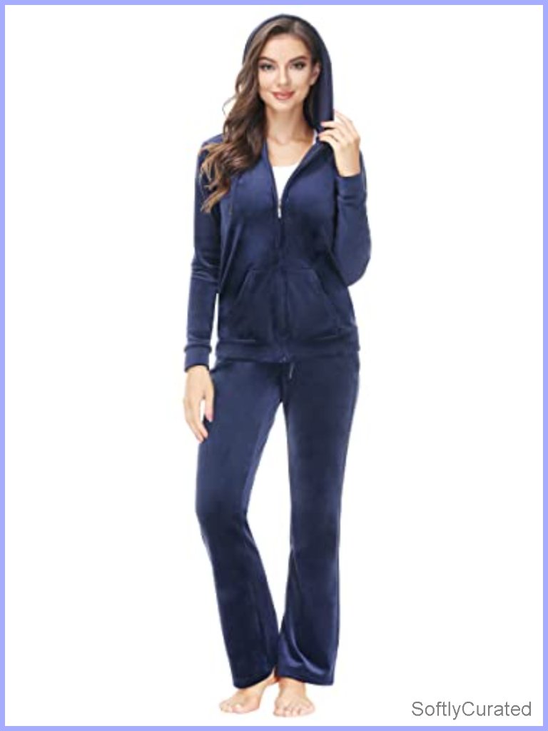 Women's Velour Tracksuit 2 Piece Zip-Up Hooded Jogging Set